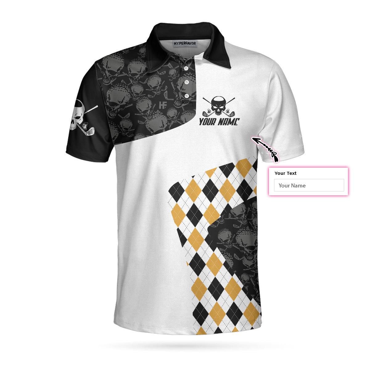 Beer and Golf Customized Name Men Polo Shirt, Beer Drinker With A Golfing Problem Polo Shirt, Skull Argyle Pattern Golf Shirt, Golf Shirt Beer Lovers - Image 3