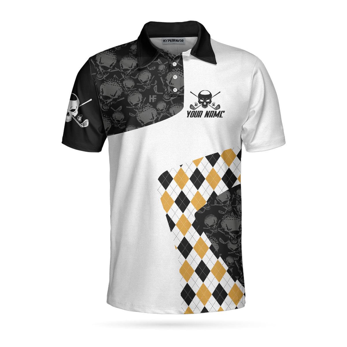 Beer and Golf Customized Name Men Polo Shirt, Beer Drinker With A Golfing Problem Polo Shirt, Skull Argyle Pattern Golf Shirt, Golf Shirt Beer Lovers - Image 5