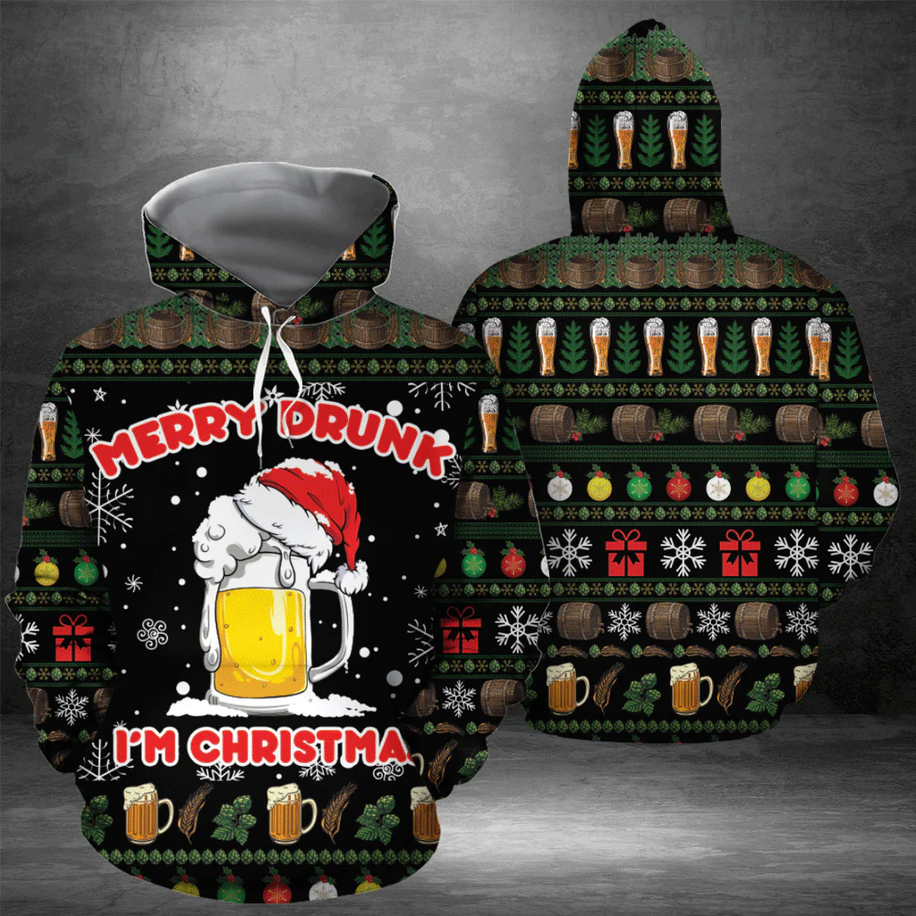 Beer Christmas Pullover Premium Hoodie Merry Drunk I'm Christmas, Perfect Outfit For Men And Women On Christmas New Year Autumn Winter - Image 2