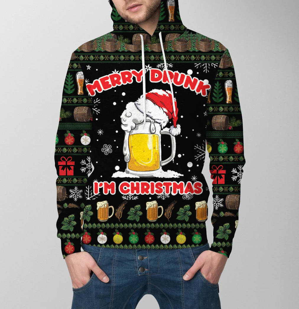 Beer Christmas Pullover Premium Hoodie Merry Drunk I'm Christmas, Perfect Outfit For Men And Women On Christmas New Year Autumn Winter - Image 3