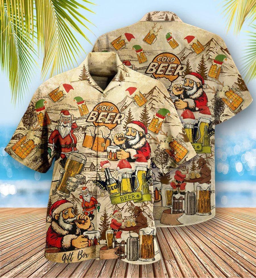 Beer Hawaiian Shirt, Beer Christmas, Cold Beer, Santa Claus Drink Beer Aloha Shirt For Men And Women - Perfect Gift For Beer Lovers, Christmas