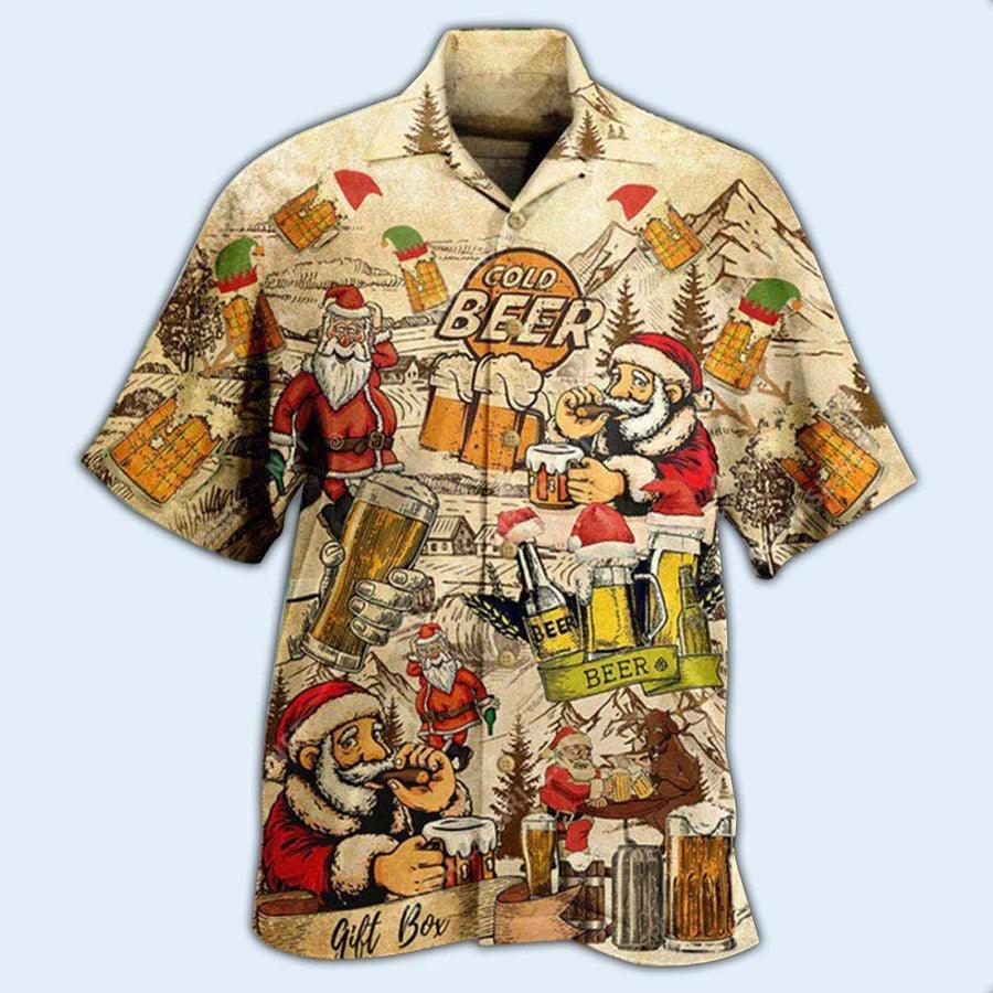 Beer Hawaiian Shirt, Beer Christmas, Cold Beer, Santa Claus Drink Beer Aloha Shirt For Men And Women - Perfect Gift For Beer Lovers, Christmas - Image 2