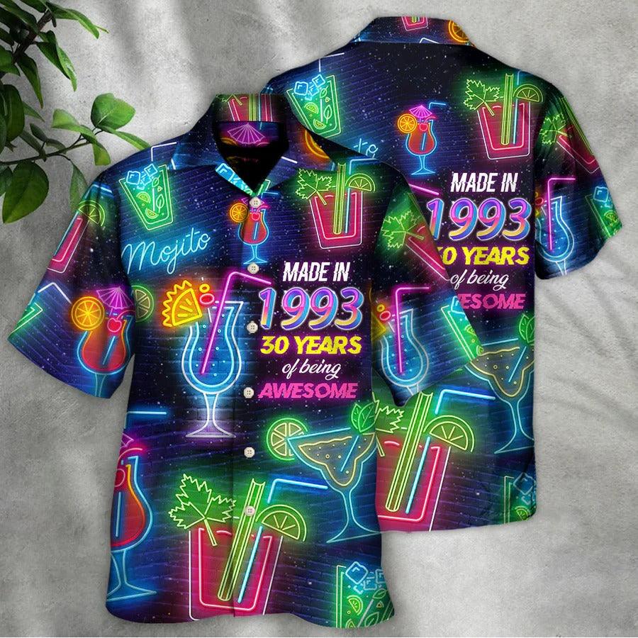 Beer Hawaiian Shirt, Cocktail Drinking, Cocktail Made In 1993 Neon Style Aloha Shirt For Men And Women - Perfect Gift For Beer Lovers, Cocktail Lovers