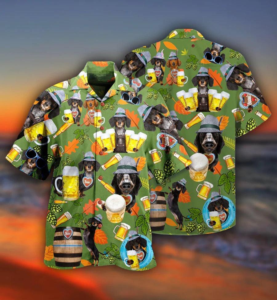 Beer Hawaiian Shirt, Funny Dachshund, Dachshund Drinking Beer Aloha Shirt For Men And Women - Perfect Gift For Beer Lovers, Dachshund Lovers