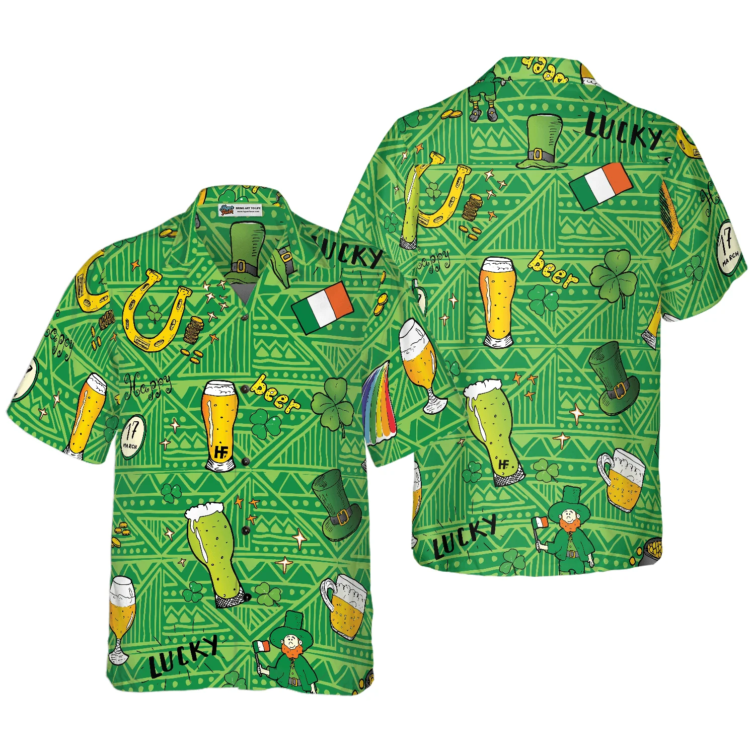 Beer Hawaiian Shirt, Ireland Pattern Happy Saint Patrick's Day Beer Hawaiian Shirt, Colorful Summer Aloha Shirt For Men Women, Gift For Family, Friend