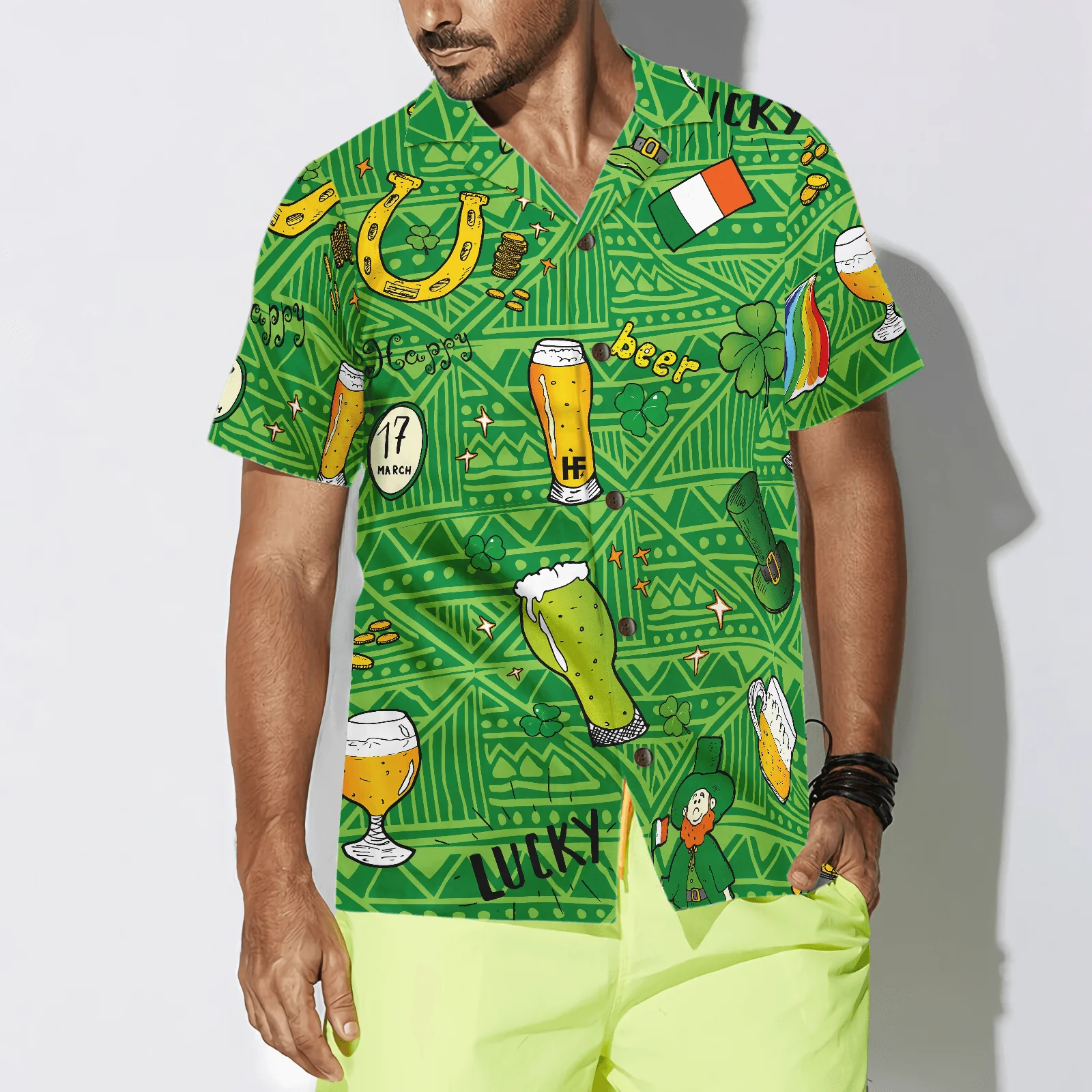 Beer Hawaiian Shirt, Ireland Pattern Happy Saint Patrick's Day Beer Hawaiian Shirt, Colorful Summer Aloha Shirt For Men Women, Gift For Family, Friend - Image 4