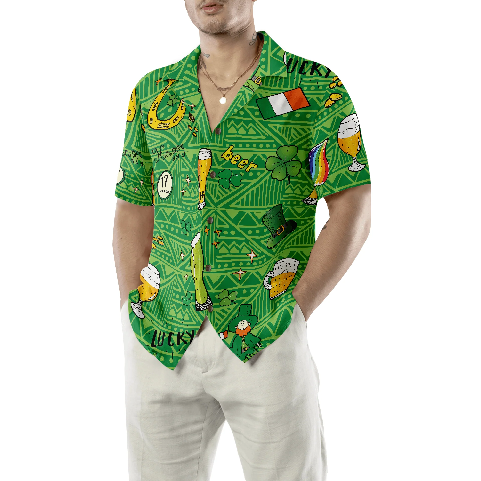 Beer Hawaiian Shirt, Ireland Pattern Happy Saint Patrick's Day Beer Hawaiian Shirt, Colorful Summer Aloha Shirt For Men Women, Gift For Family, Friend - Image 5
