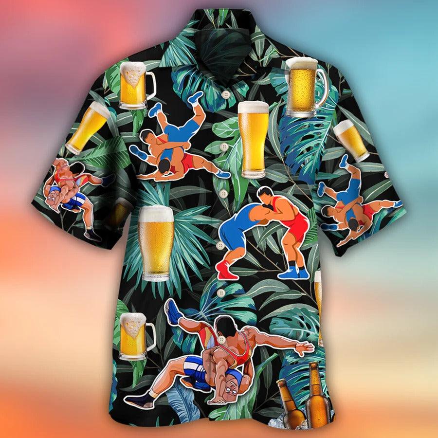 Beer Hawaiian Shirt, Tropical Leaves, I Like Beer And Wrestling Aloha Shirt For Men And Women - Perfect Gift For Beer Lovers, Summer - Image 2