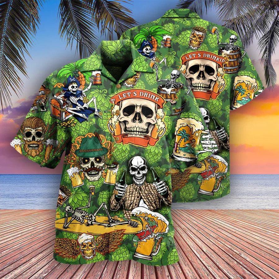 Beer Hawaiian Shirt, Tropical Summer, Skull Drink Beer, Let's Drink Beer Aloha Shirt For Men And Women - Perfect Gift For Beer Lovers, Summer