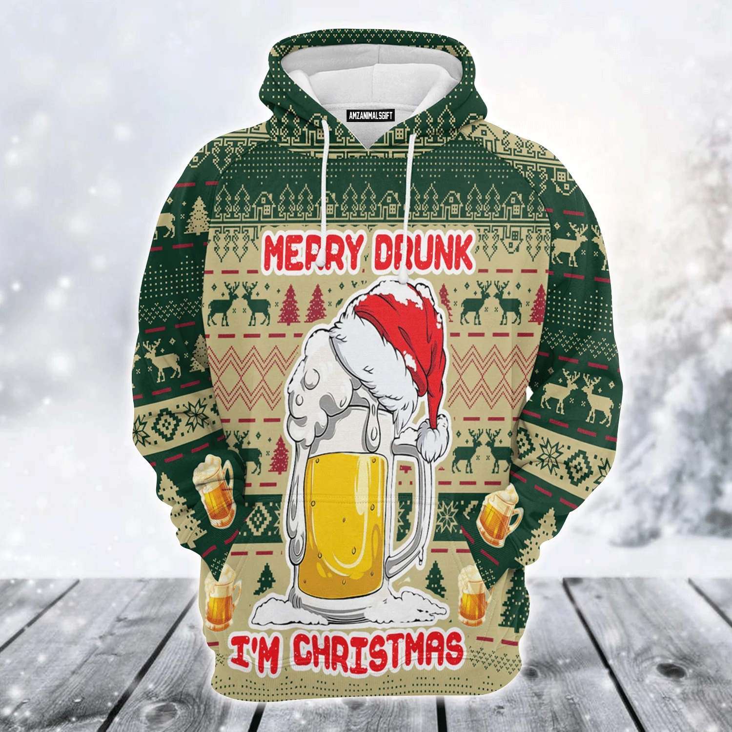 Beer Lover Premium Christmas Hoodie, Merry Drunk I'm Christmas Unisex Hoodie For Men & Women - Perfect Gift For Christmas, Beer Lover - Image 2