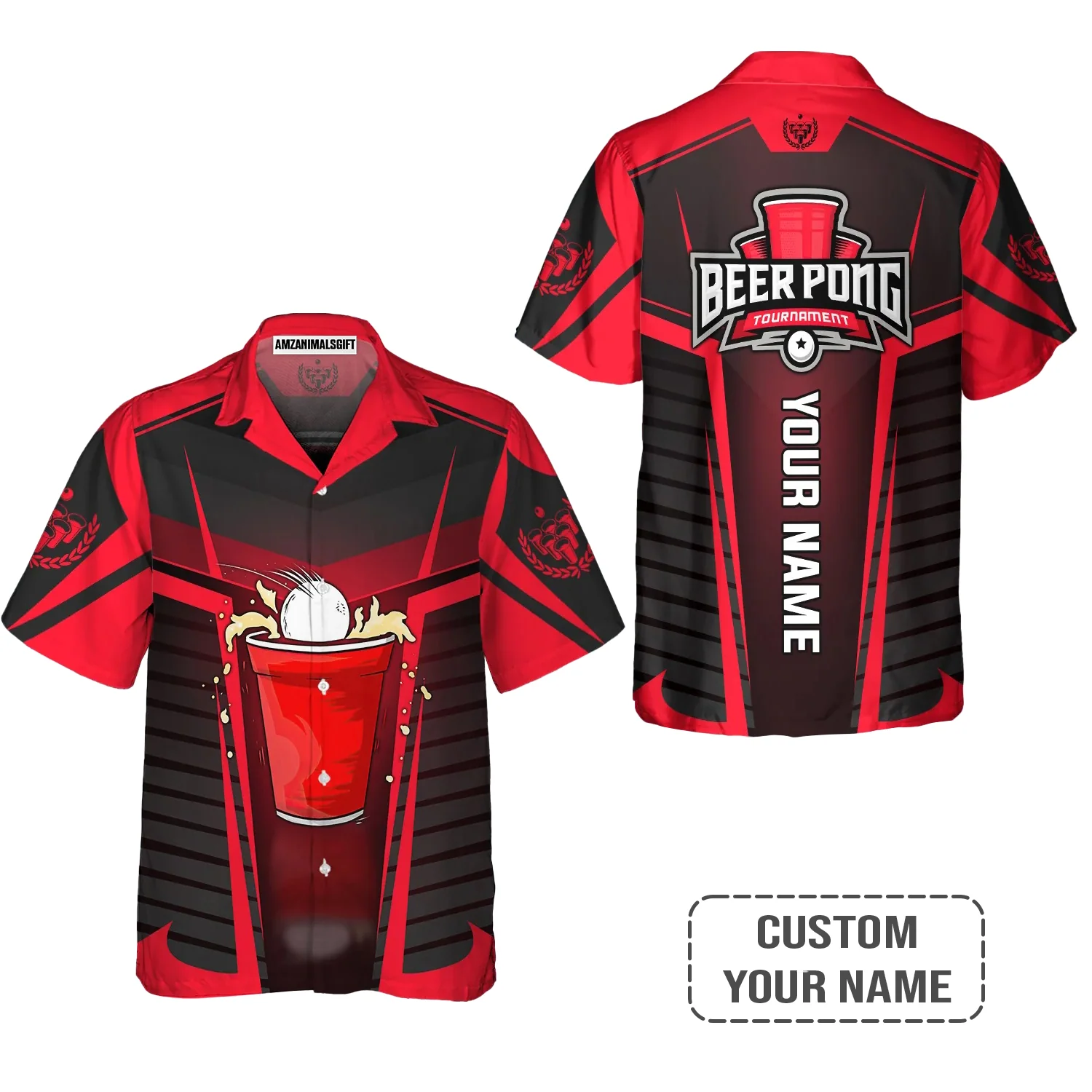 Beer Pong Customized Polo Shirt, Red Black Beer Pong Tournament Polo Shirt For Beer Pong Lovers, Beer Pong Team Players - Image 3