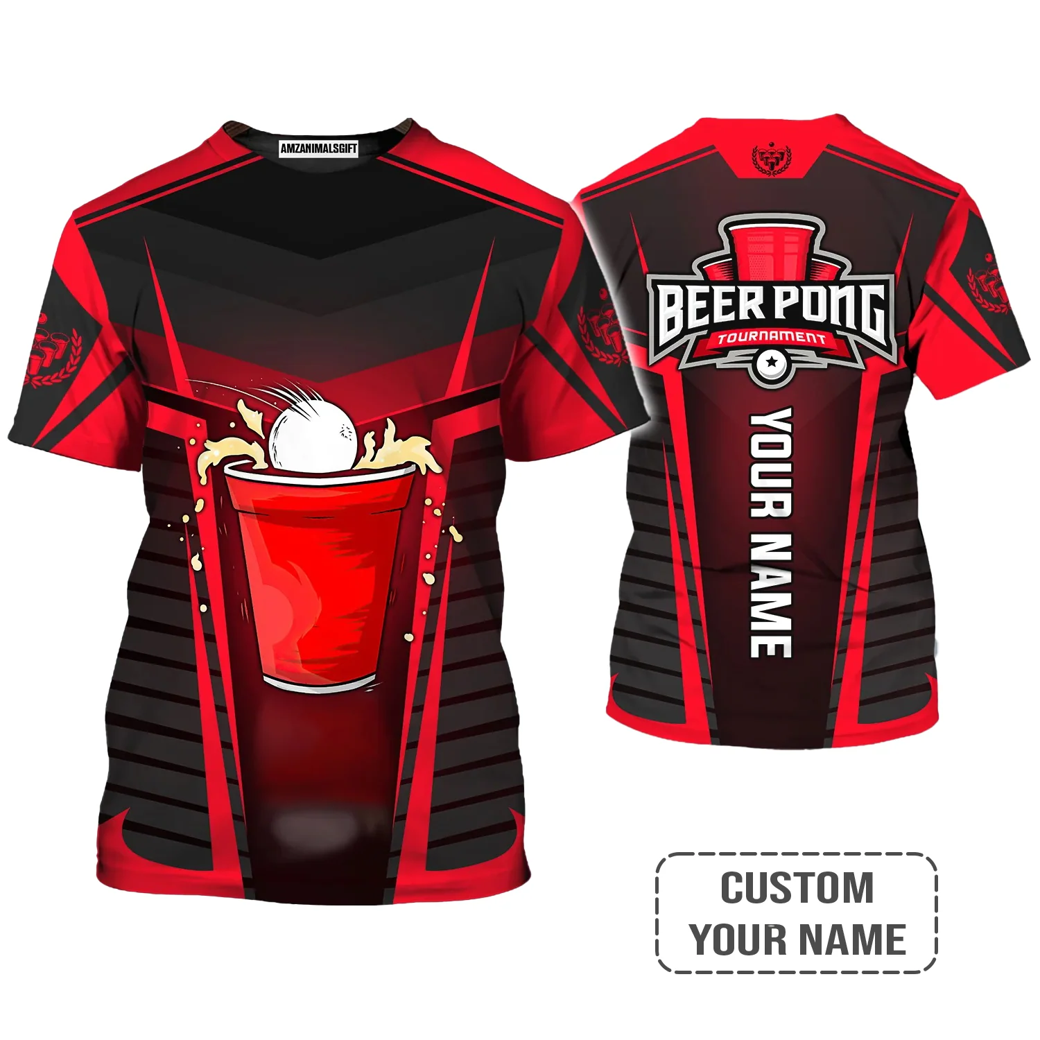 Beer Pong Customized Polo Shirt, Red Black Beer Pong Tournament Polo Shirt For Beer Pong Lovers, Beer Pong Team Players - Image 5