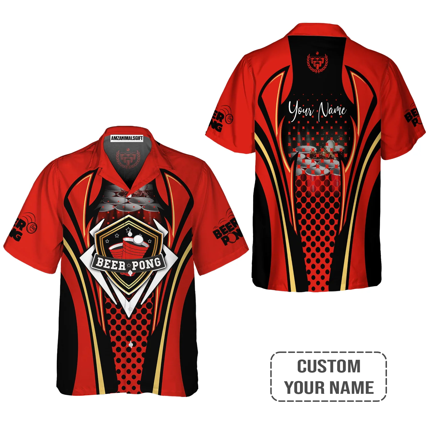 Beer Pong Customized T-Shirt, Personalized Red Black Beer Pong T-Shirt For Beer Pong Lovers, Beer Pong Team Players - Image 3