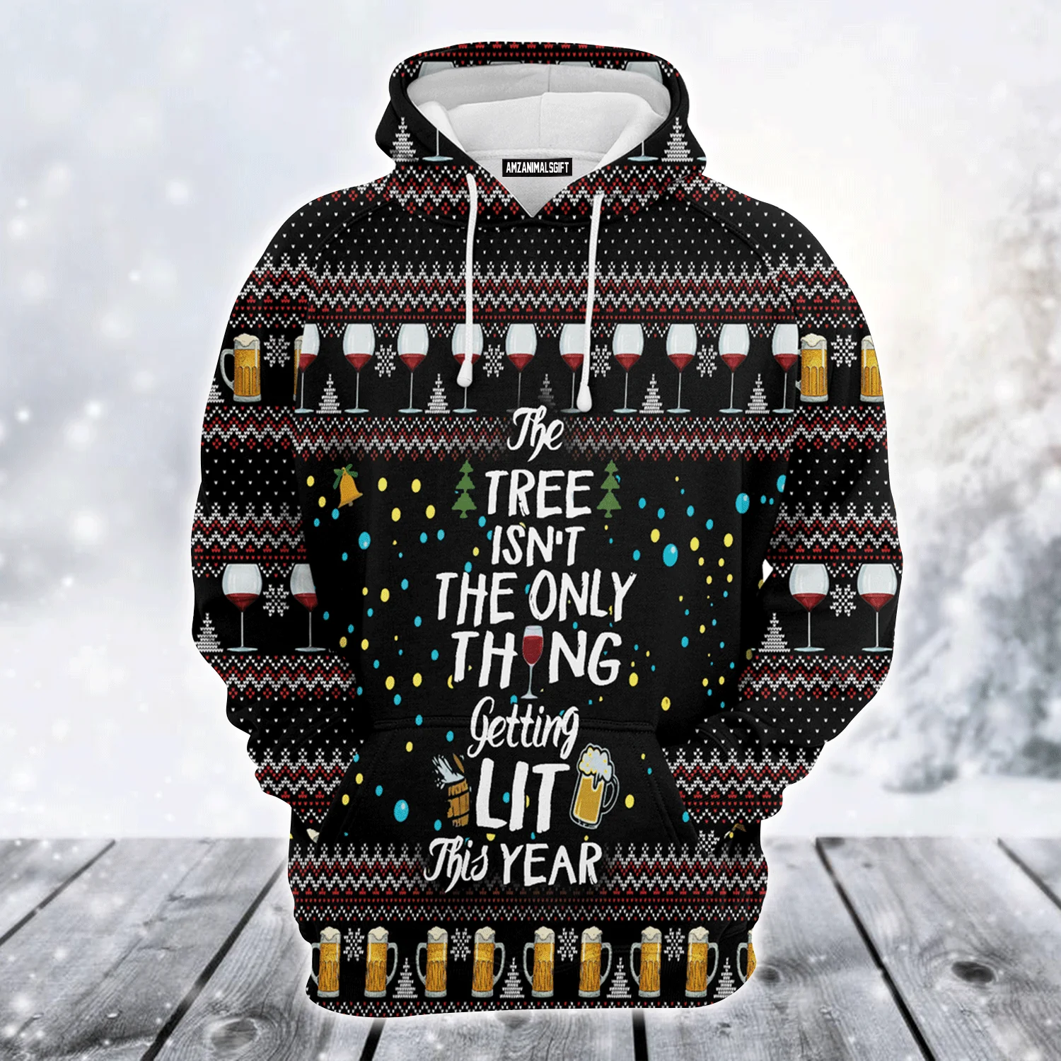 Beer & Wine Premium Christmas Hoodie, The Tree Isn't The Only Thing Getting Lit Unisex Hoodie For Men & Women - Perfect Gift For Christmas, Family - Image 2