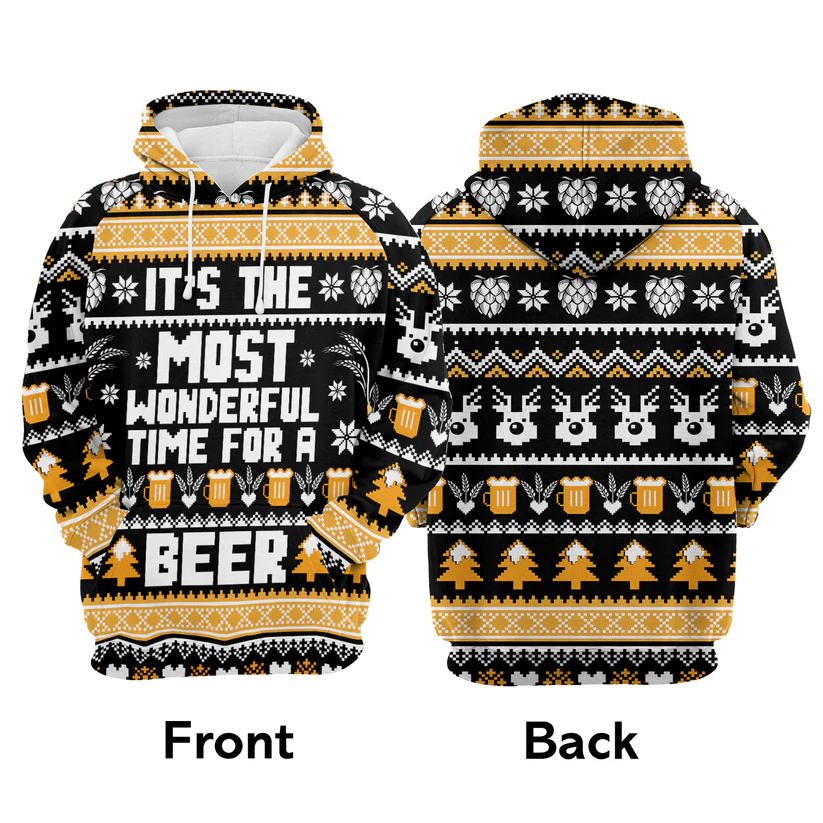 Beer Xmas Premium Christmas Hoodie, It's The Most Wonderful Time For a Beer Unisex Hoodie For Men & Women - Perfect Gift For Christmas, Beer Lovers - Image 3
