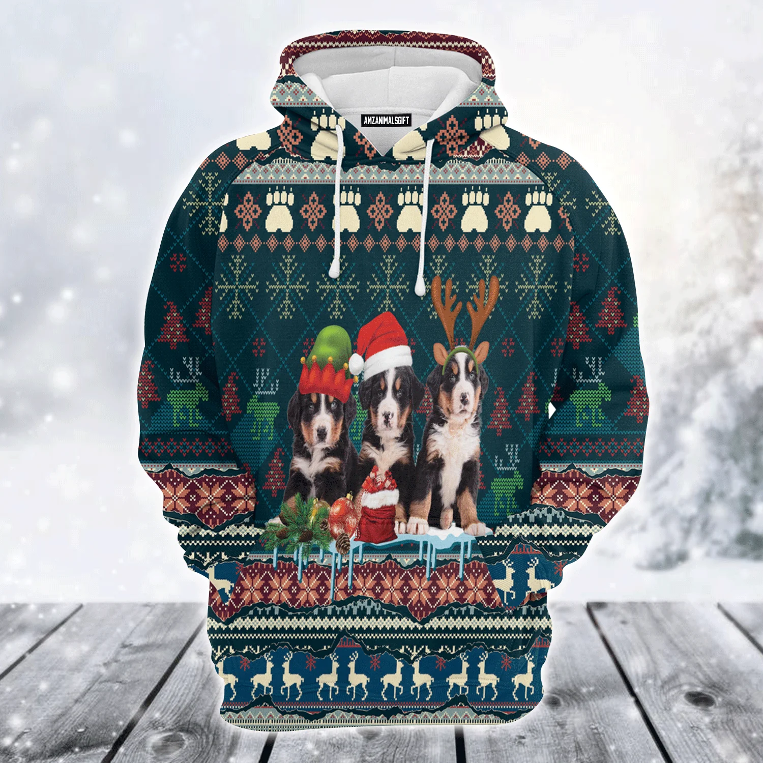 Bernese Mountain Premium Christmas Hoodie, Cute Bernese Mountain Dog Christmas Hoodie For Men & Women - Perfect Gift For Christmas, Dog Lover - Image 2