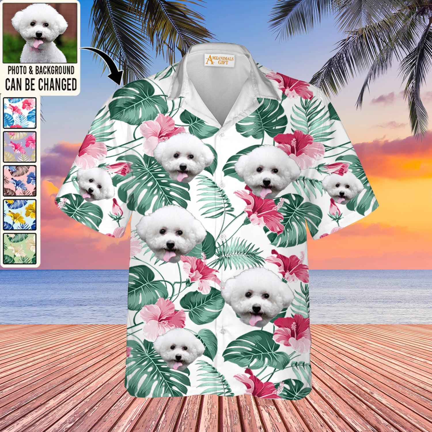Bichon Frise Face Custom Aloha Hawaii Shirt - Dog Custom Photo With Tropical Pattern Personalized Hawaiian Shirt - Perfect Gift For Dog Lovers, Friend, Family