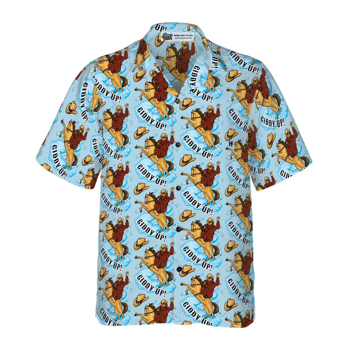 Bigfoot Hawaiian Shirt - Bigfoot Cowboy Giddy Up Hawaiian Shirt, Sky Blue Vintage Rodeo Horse Riding Hawaiian Shirt - Perfect Gift For Husband, Boyfriend, Friend, Family - Image 2