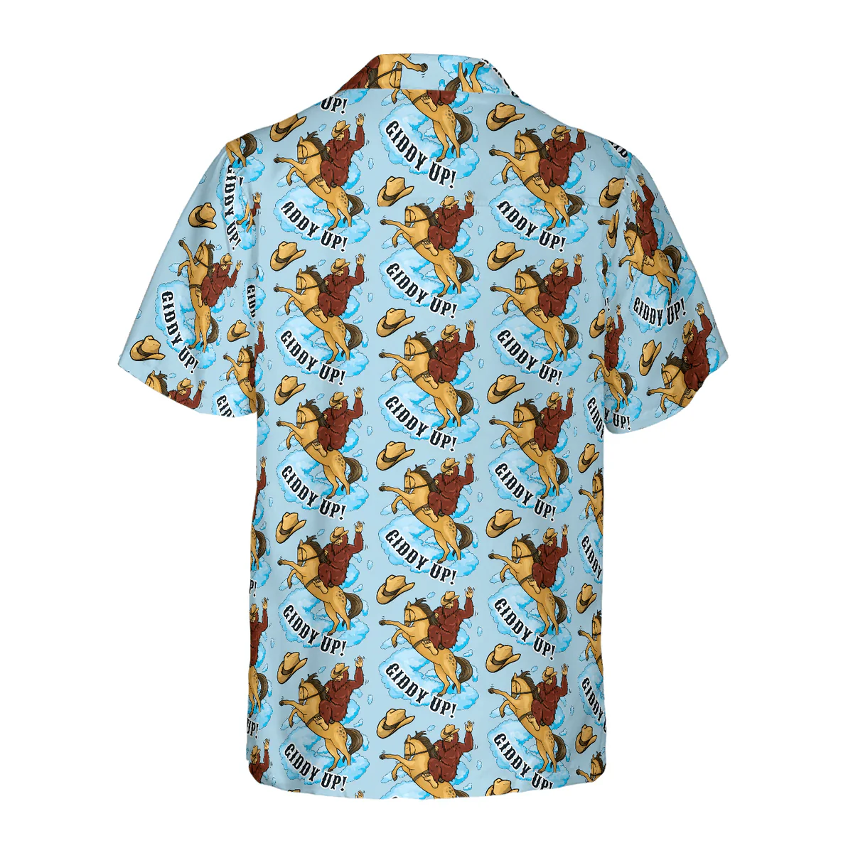 Bigfoot Hawaiian Shirt - Bigfoot Cowboy Giddy Up Hawaiian Shirt, Sky Blue Vintage Rodeo Horse Riding Hawaiian Shirt - Perfect Gift For Husband, Boyfriend, Friend, Family - Image 3