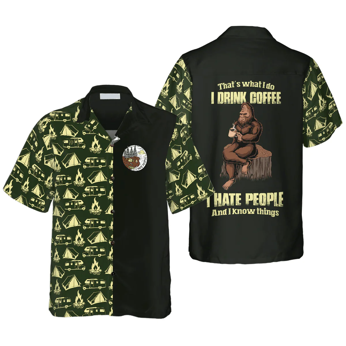 Bigfoot Hawaiian Shirt - Bigfoot Darryl Drink Coffee & Hate People Bigfoot Hawaiian Shirt, Camping Bigfoot Hawaiian Shirt - Perfect Gift For Husband, Boyfriend, Friend, Family
