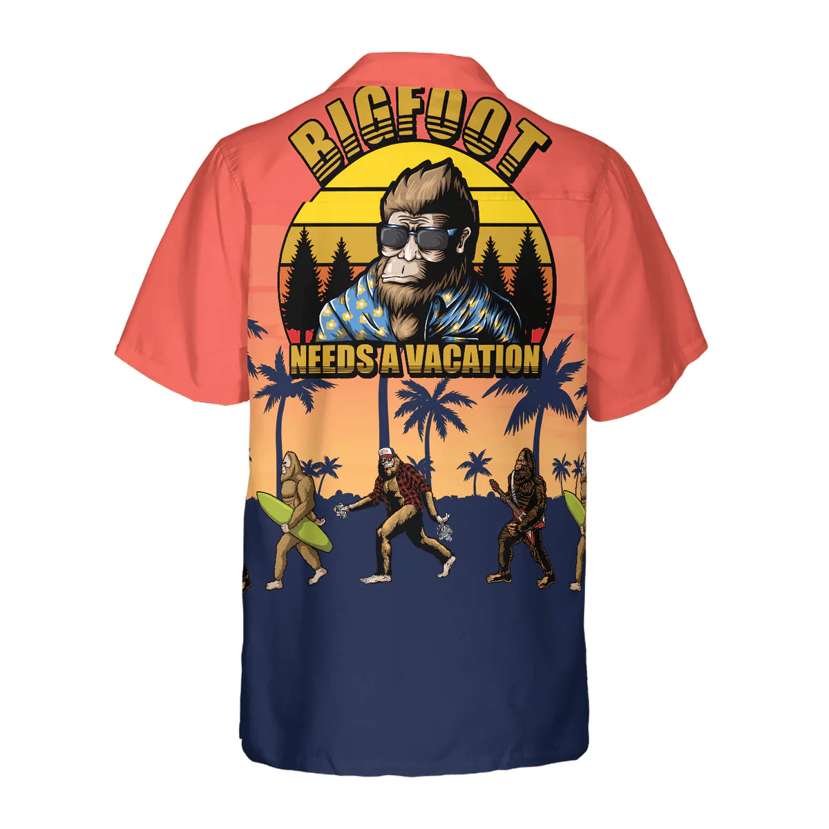 Bigfoot Hawaiian Shirt - Bigfoot Needs A Vacation Hawaiian Shirt, Vintage Dawn Palette Tropical Bigfoot Surfer Hawaiian Shirt - Perfect Gift For Husband, Boyfriend, Friend, Family