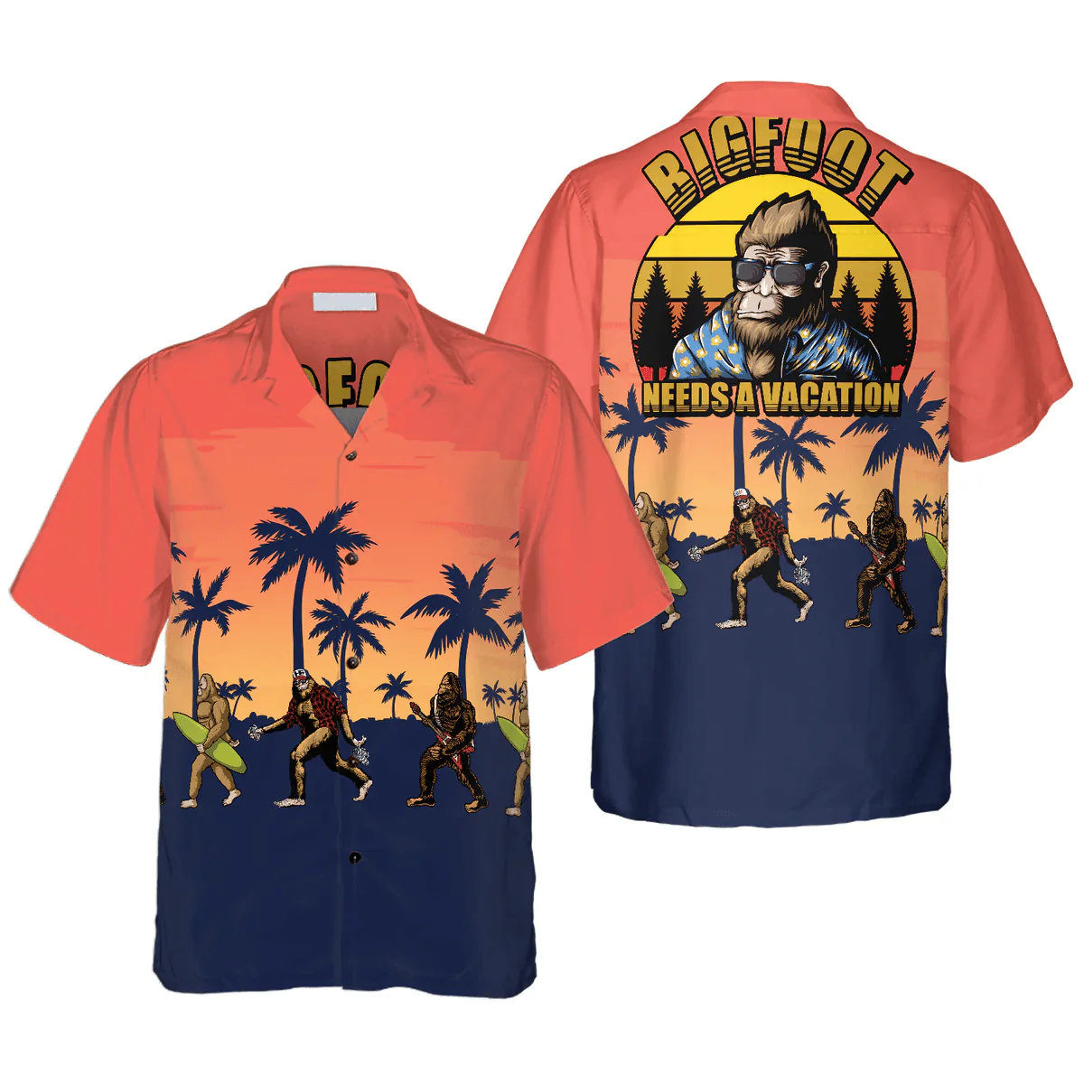 Bigfoot Hawaiian Shirt - Bigfoot Needs A Vacation Hawaiian Shirt, Vintage Dawn Palette Tropical Bigfoot Surfer Hawaiian Shirt - Perfect Gift For Husband, Boyfriend, Friend, Family - Image 5