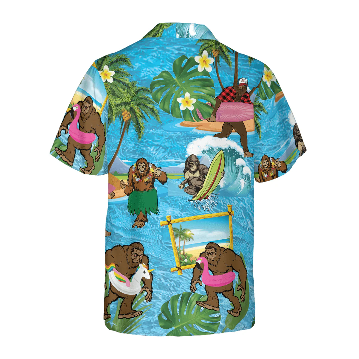 Bigfoot Hawaiian Shirt - Bigfoot On The Beach Hawaiian Shirt, Tropical Aloha Wave Surfing Hawaiian Shirt - Perfect Gift For Husband, Boyfriend, Friend, Family - Image 2