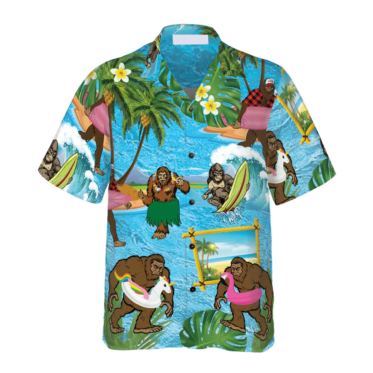 Bigfoot Hawaiian Shirt - Bigfoot On The Beach Hawaiian Shirt, Tropical Aloha Wave Surfing Hawaiian Shirt - Perfect Gift For Husband, Boyfriend, Friend, Family - Image 3