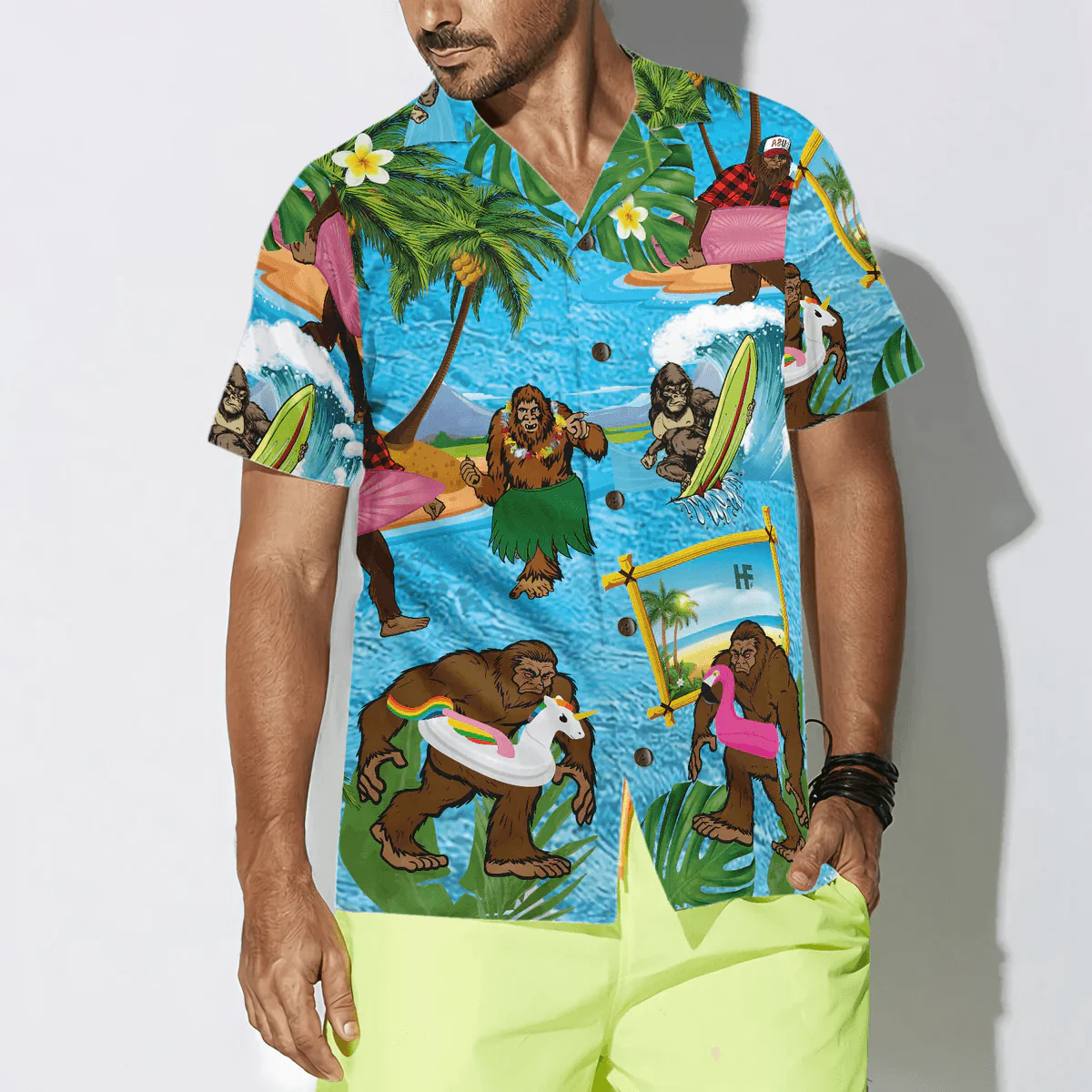 Bigfoot Hawaiian Shirt - Bigfoot On The Beach Hawaiian Shirt, Tropical Aloha Wave Surfing Hawaiian Shirt - Perfect Gift For Husband, Boyfriend, Friend, Family - Image 4