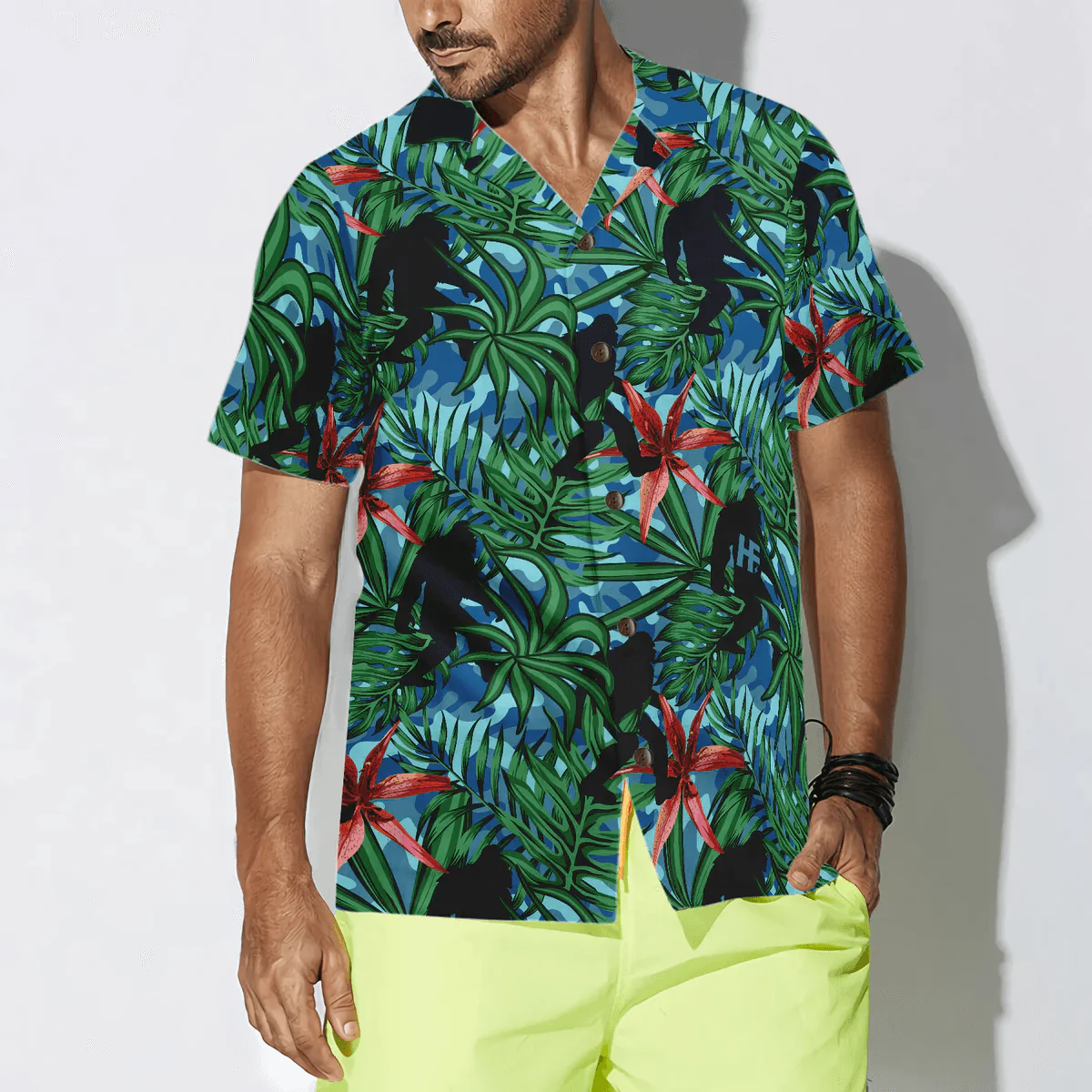 Bigfoot Hawaiian Shirt, Bigfoot Silhouette Walking Hawaiian Shirt, Tropical Forest Floral Bigfoot Shirt For Men Hawaiian Shirt - Perfect Gift For Husband, Boyfriend, Friend, Family - Image 4