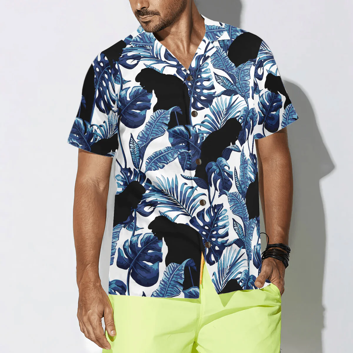 Bigfoot Hawaiian Shirt - Bigfoot & The Blue Leaves Tropical Floral Bigfoot Hawaiian Shirt - Perfect Gift For Husband, Boyfriend, Friend, Family - Image 4