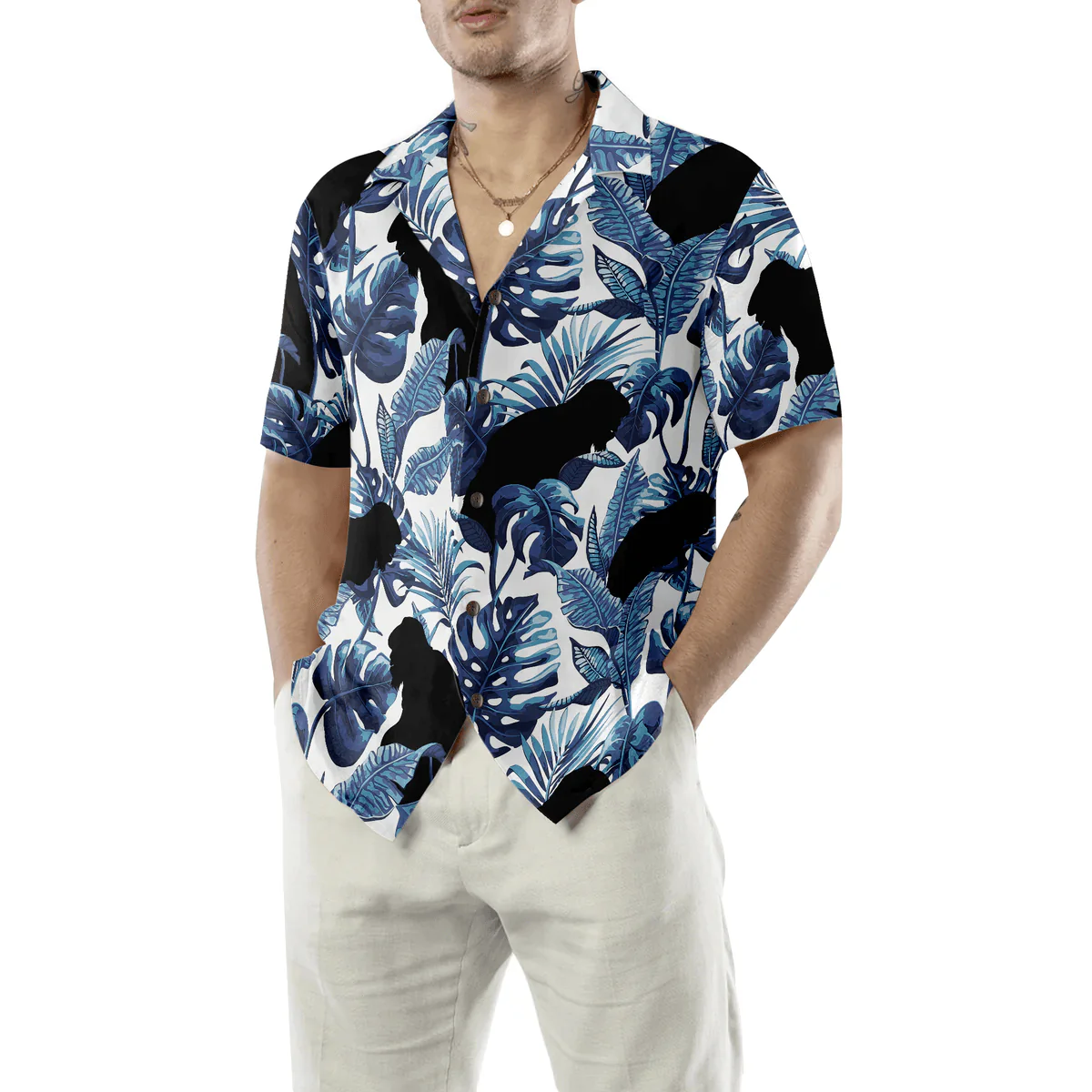 Bigfoot Hawaiian Shirt - Bigfoot & The Blue Leaves Tropical Floral Bigfoot Hawaiian Shirt - Perfect Gift For Husband, Boyfriend, Friend, Family - Image 5