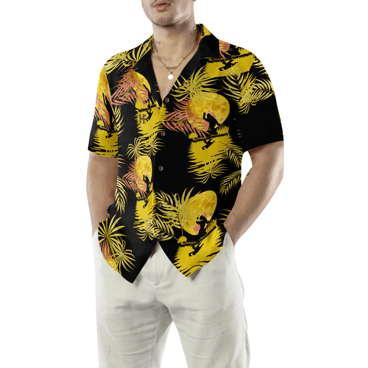 Bigfoot Hawaiian Shirt - Bigfoot Tropical Yellow Moon Bigfoot Hawaiian Shirt, Moonlight Bigfoot Hawaiian Shirt - Perfect Gift For Husband, Boyfriend, Friend, Family - Image 5