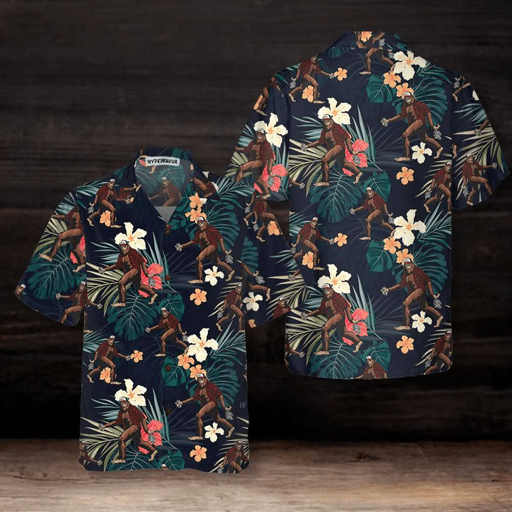 Bigfoot Hawaiian Shirt, Bigfoot With Tropical Leaves Funny Halloween Hawaiian Shirt, Best Halloween Hawaiian Shirt - Perfect Gift For Husband, Boyfriend, Friend, Family - Image 4