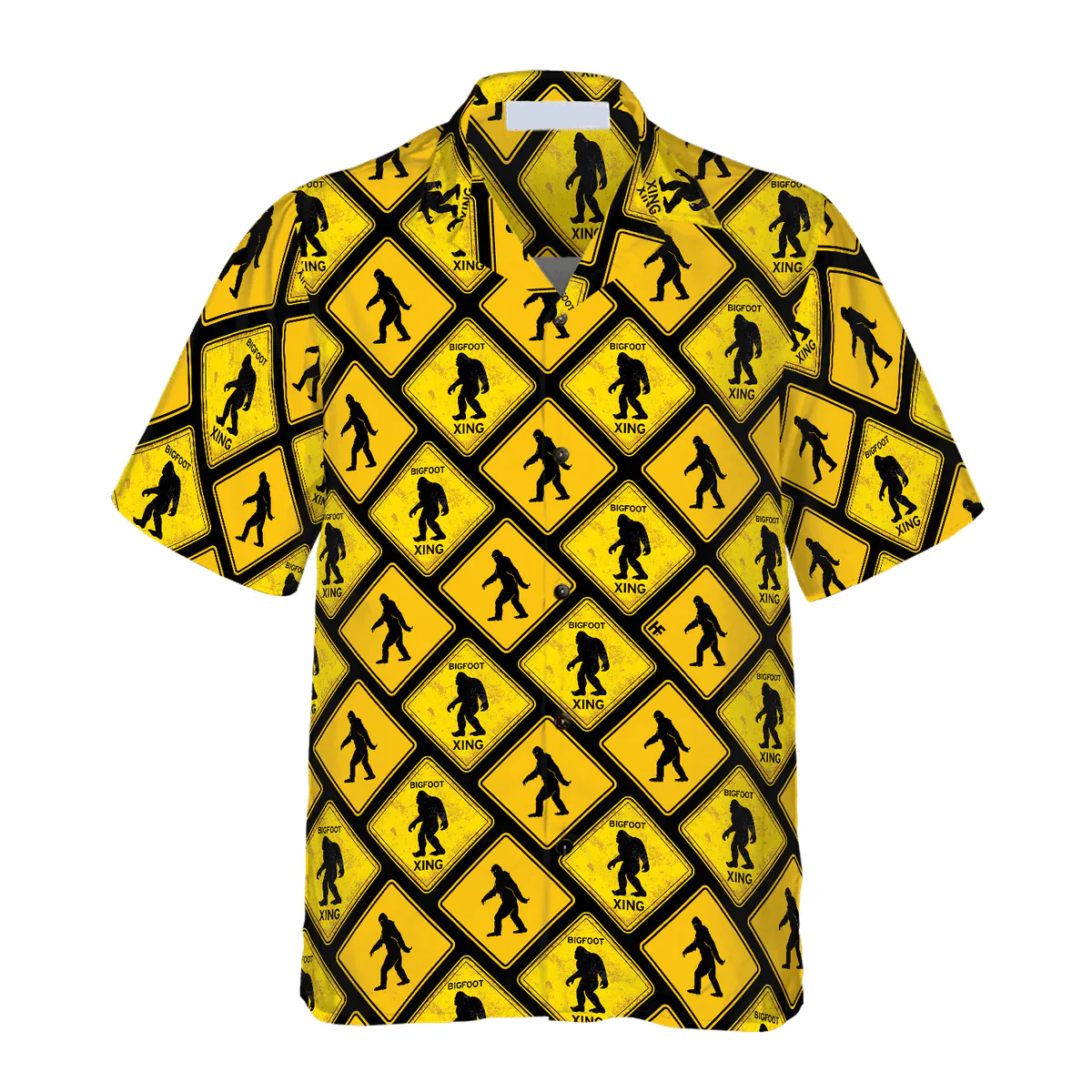 Bigfoot Hawaiian Shirt - Bigfoot Yellow Square Bigfoot Hawaiian Shirt, Diamond Pattern Caution Signs Hawaiian Shirt - Perfect Gift For Husband, Boyfriend, Friend, Family - Image 3