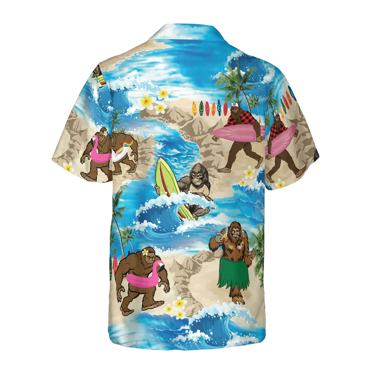 Bigfoot Hawaiian Shirt - Bigfoots Are On Summer Hawaiian Shirt, Tropical Aloha Wave Surfing Bigfoot Hawaiian Shirt - Perfect Gift For Husband, Boyfriend, Friend, Family - Image 2