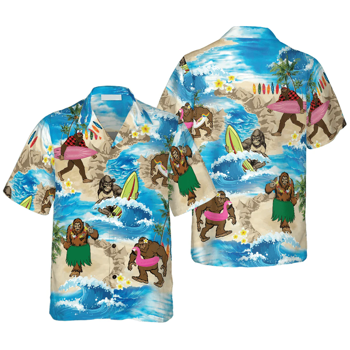 Bigfoot Hawaiian Shirt - Bigfoots Are On Summer Hawaiian Shirt, Tropical Aloha Wave Surfing Bigfoot Hawaiian Shirt - Perfect Gift For Husband, Boyfriend, Friend, Family - Image 5