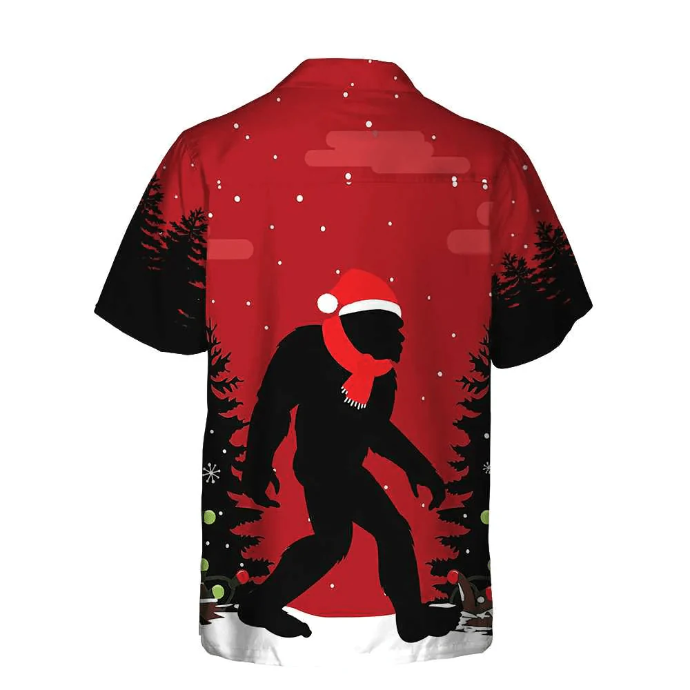 Bigfoot Hawaiian Shirt - Christmas Bigfoot In The Forest Hawaiian Shirt, Funny Christmas Bigfoot Hawaiian Shirt - Perfect Gift For Husband, Boyfriend, Friend, Family - Image 2