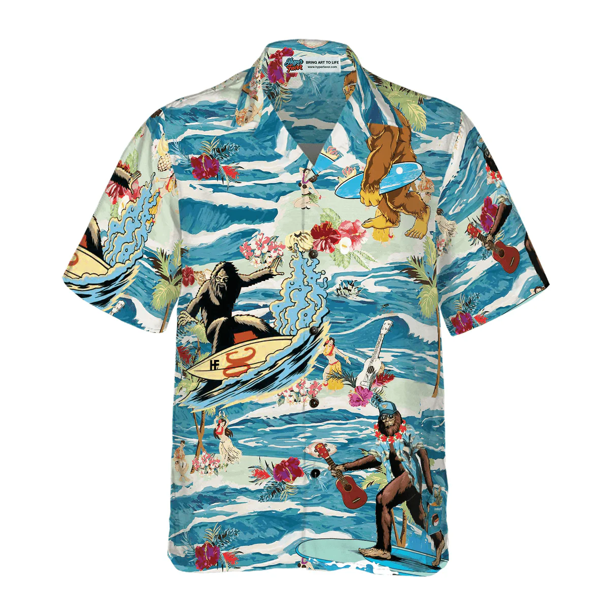 Bigfoot Hawaiian Shirt, Surfing Bigfoot Aloha Vacation Bigfoot Hawaiian Shirt, Tropical Ocean Wave Shirt For Men Hawaiian Shirt - Perfect Gift For Husband, Boyfriend, Friend, Family - Image 4