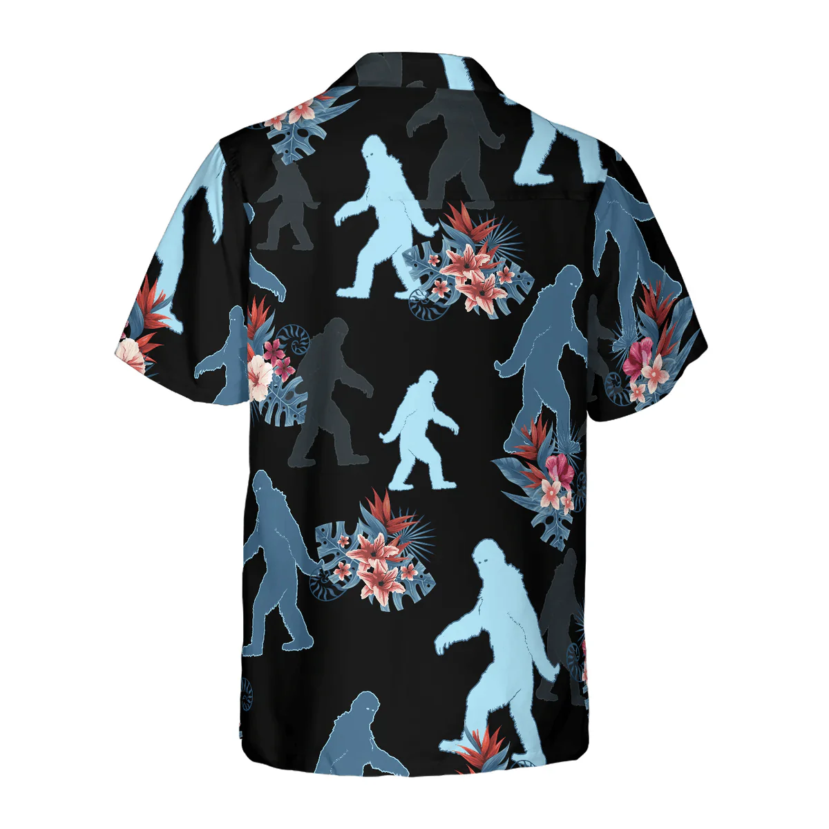 Bigfoot Hawaiian Shirt - The Tropical Leaves Bigfoot Hawaiian Shirt, Black Tropical Floral Bigfoot Hawaiian Shirt - Perfect Gift For Husband, Boyfriend, Friend, Family - Image 3