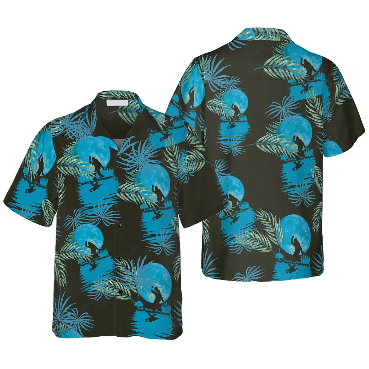 Bigfoot Hawaiian Shirt - Tropical Blue Moon Bigfoot Hawaiian Shirt, Black And Blue Moonlight Hawaiian Shirt - Perfect Gift For Husband, Boyfriend, Friend, Family