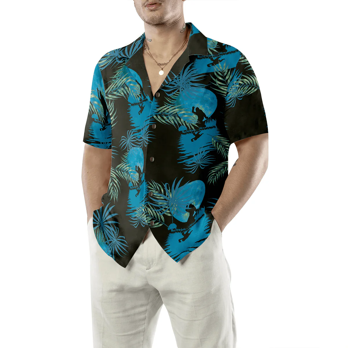 Bigfoot Hawaiian Shirt - Tropical Blue Moon Bigfoot Hawaiian Shirt, Black And Blue Moonlight Hawaiian Shirt - Perfect Gift For Husband, Boyfriend, Friend, Family - Image 5