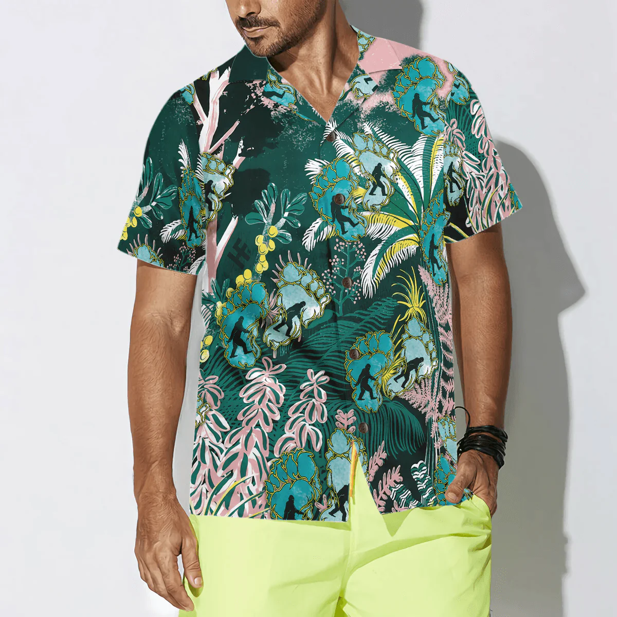 Bigfoot Hawaiian Shirt - Tropical Forest Bigfoot Hawaiian Shirt, Tropical Floral And Leaves Bigfoot - Perfect Gift For Husband, Boyfriend, Friend, Family - Image 4