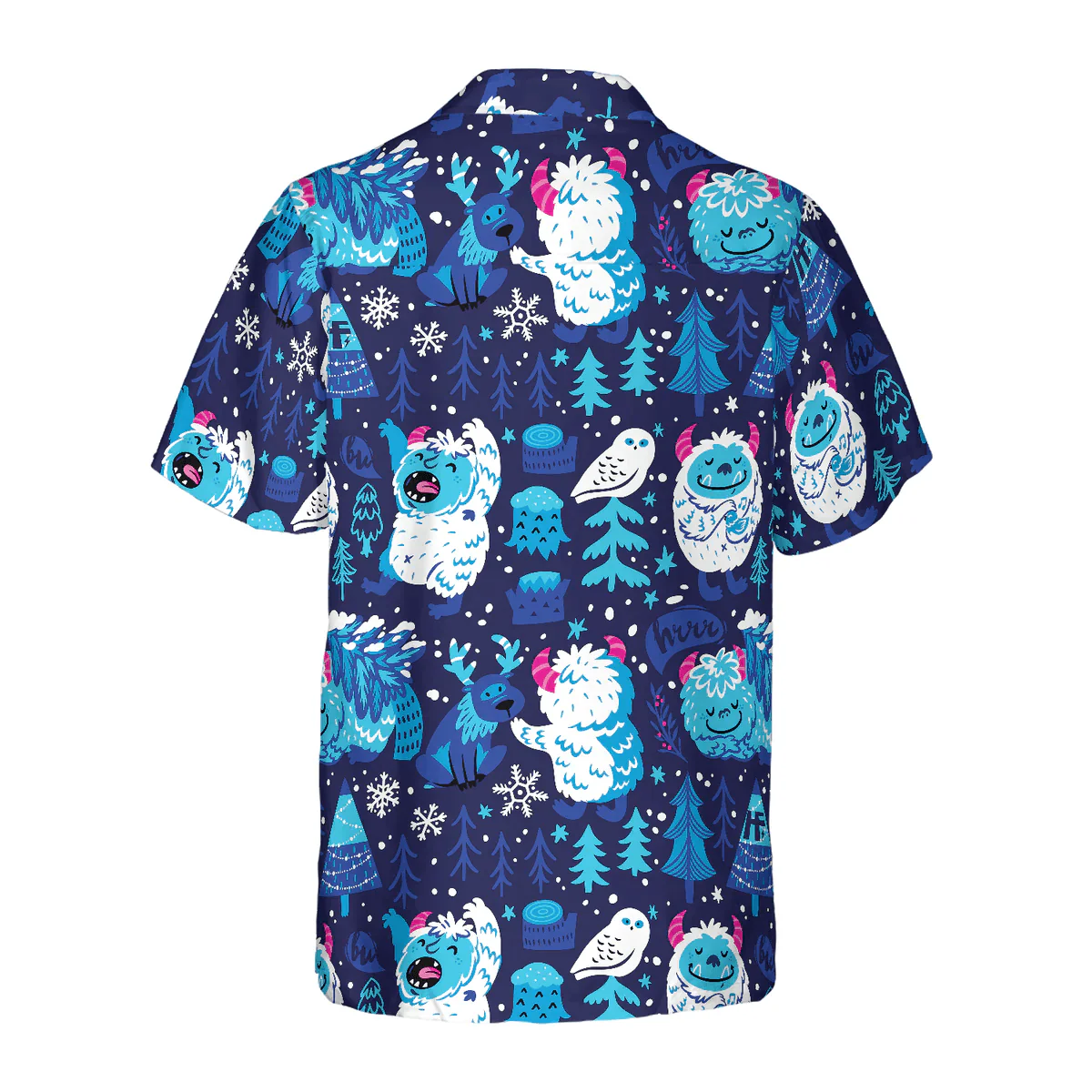 Bigfoot Hawaiian Shirt - White Bigfoot Winter Forrest Hawaiian Shirt, Snow Owl And Tree Bigfoot Hawaiian Shirt - Perfect Gift For Husband, Boyfriend, Friend, Family - Image 2