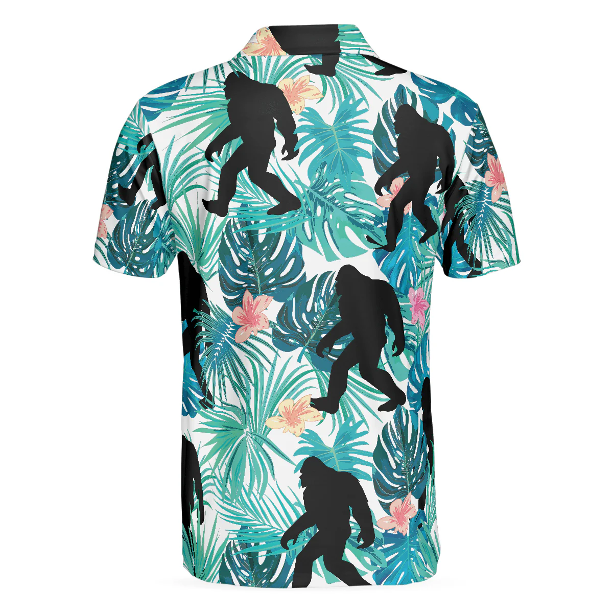 Bigfoot Men Polo Shirt, Tropical Floral And Leaves Polo Shirt, Best Bigfoot Shirt - Perfect Gift For Men, Family, Friends - Image 3