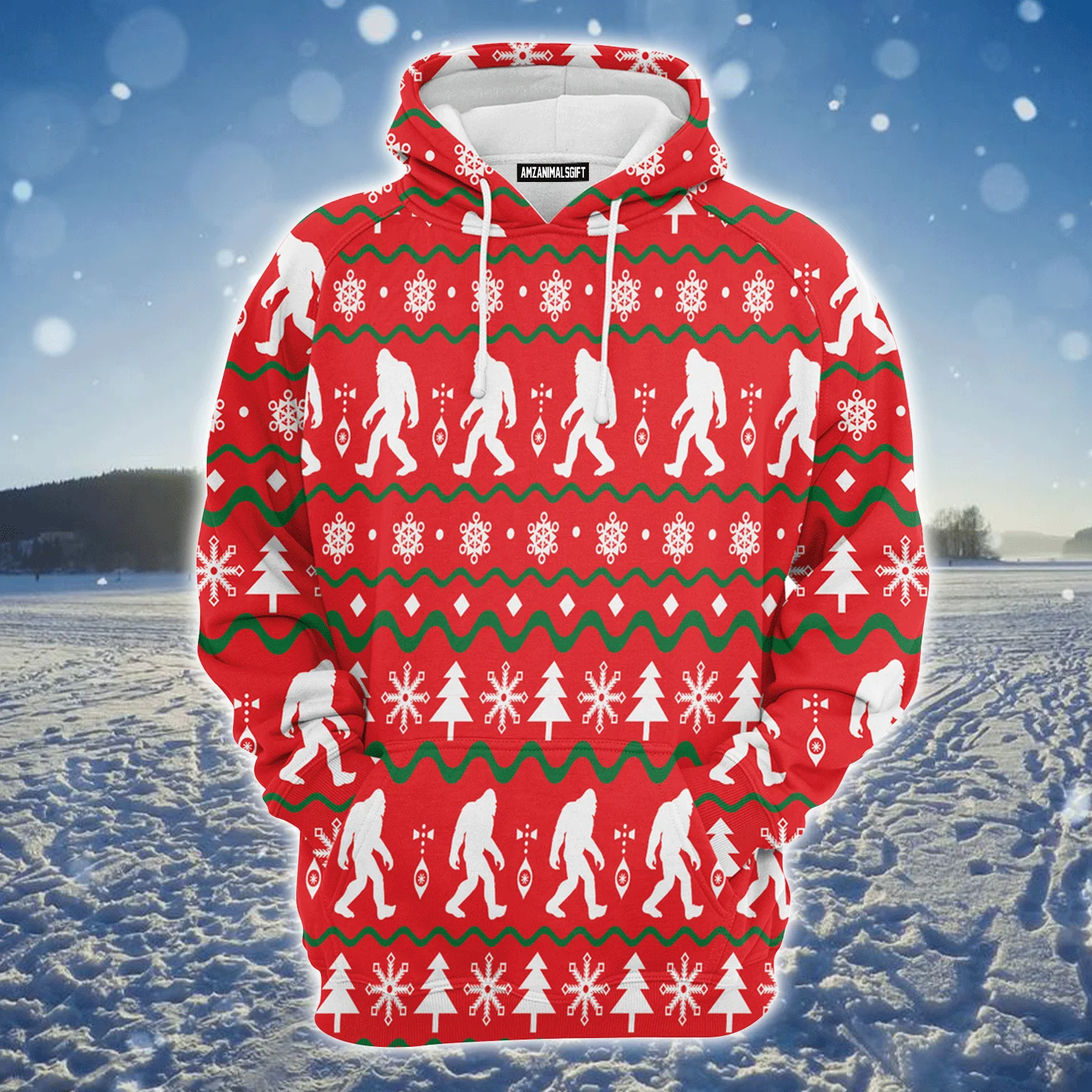 Bigfoot Premium Christmas Hoodie, Bigfoot & Christmas Pattern Unisex Hoodie For Men & Women - Perfect Gift For Christmas, Friends, Family - Image 2