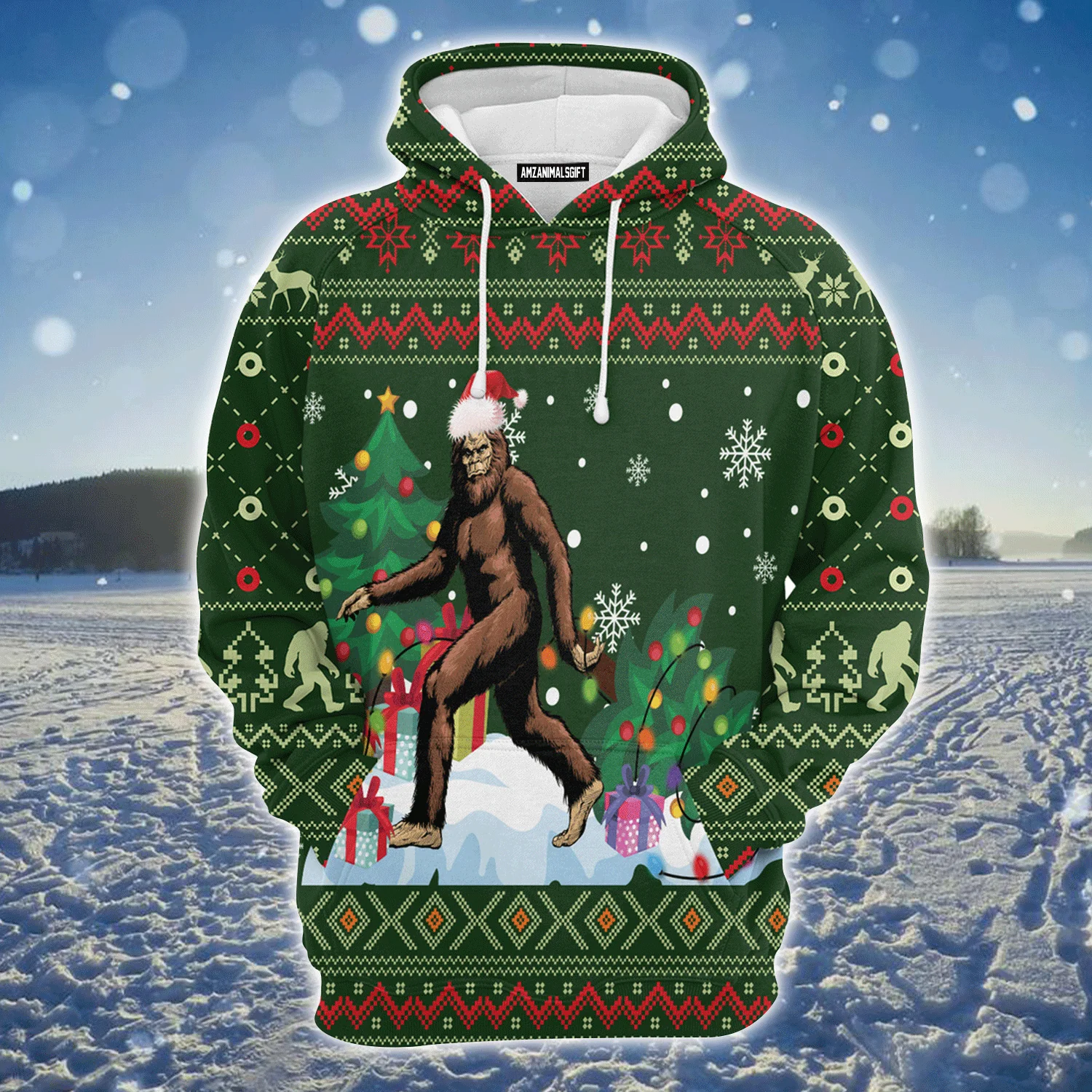 BigFoot Premium Christmas Hoodie, BigFoot Xmas Christmas Pattern Unisex Hoodie For Men & Women - Perfect Gift For Christmas, BigFoot Lover