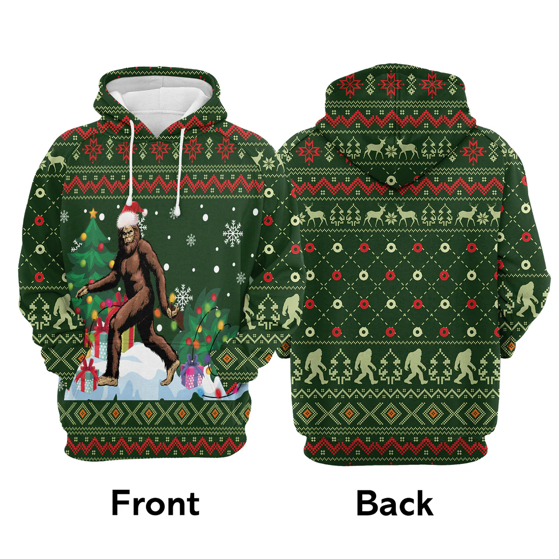 BigFoot Premium Christmas Hoodie, BigFoot Xmas Christmas Pattern Unisex Hoodie For Men & Women - Perfect Gift For Christmas, BigFoot Lover - Image 3