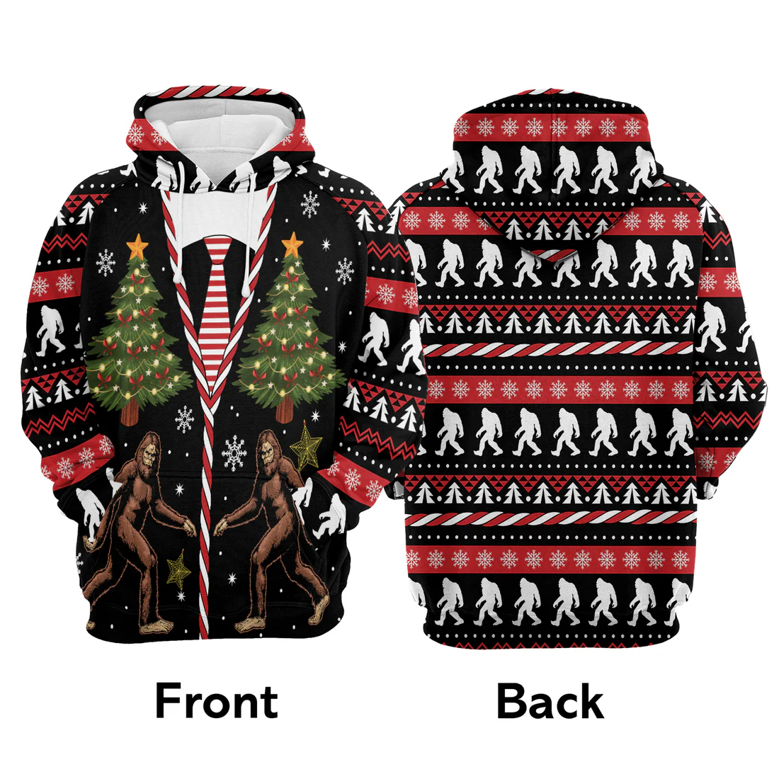 Bigfoot Premium Christmas Hoodie, Vintage Bigfoot Christmas Tree Unisex Red Hoodie For Men & Women - Perfect Gift For Christmas, Family - Image 3
