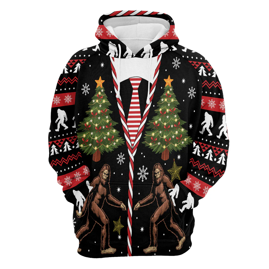 Bigfoot Premium Christmas Hoodie, Vintage Bigfoot Christmas Tree Unisex Red Hoodie For Men & Women - Perfect Gift For Christmas, Family - Image 4